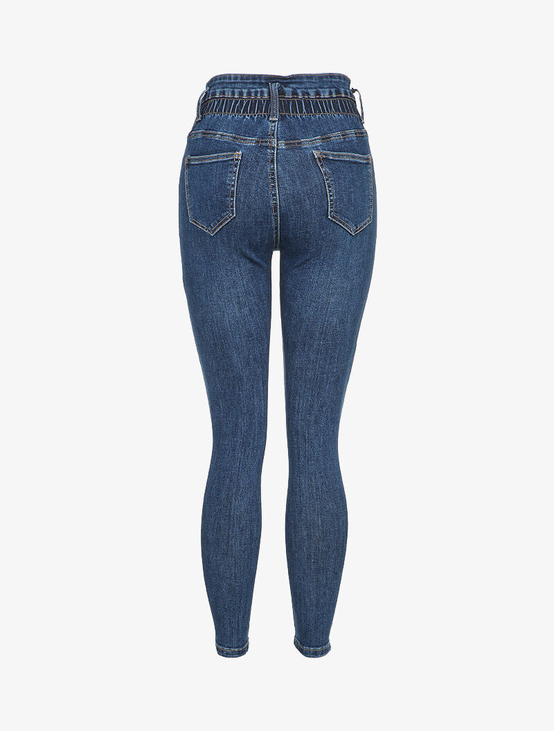 Jean skinny à taille élastiquée - Bleu denim - 2