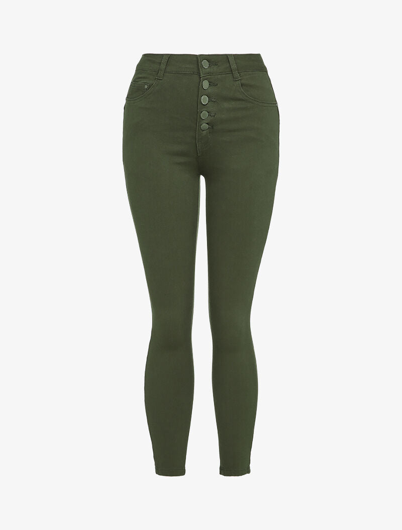 Jean skinny boutonné - Kaki - 1