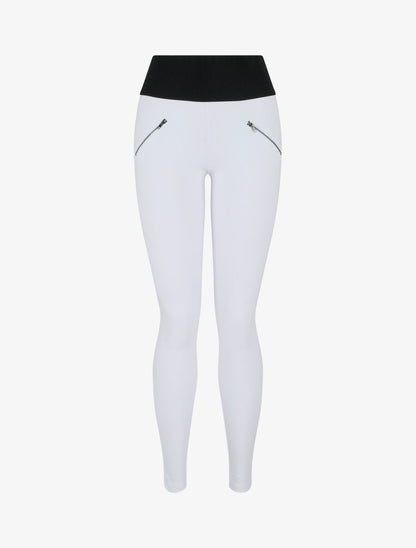 Legging à taille texturée et à petits zips - Blanc - 1