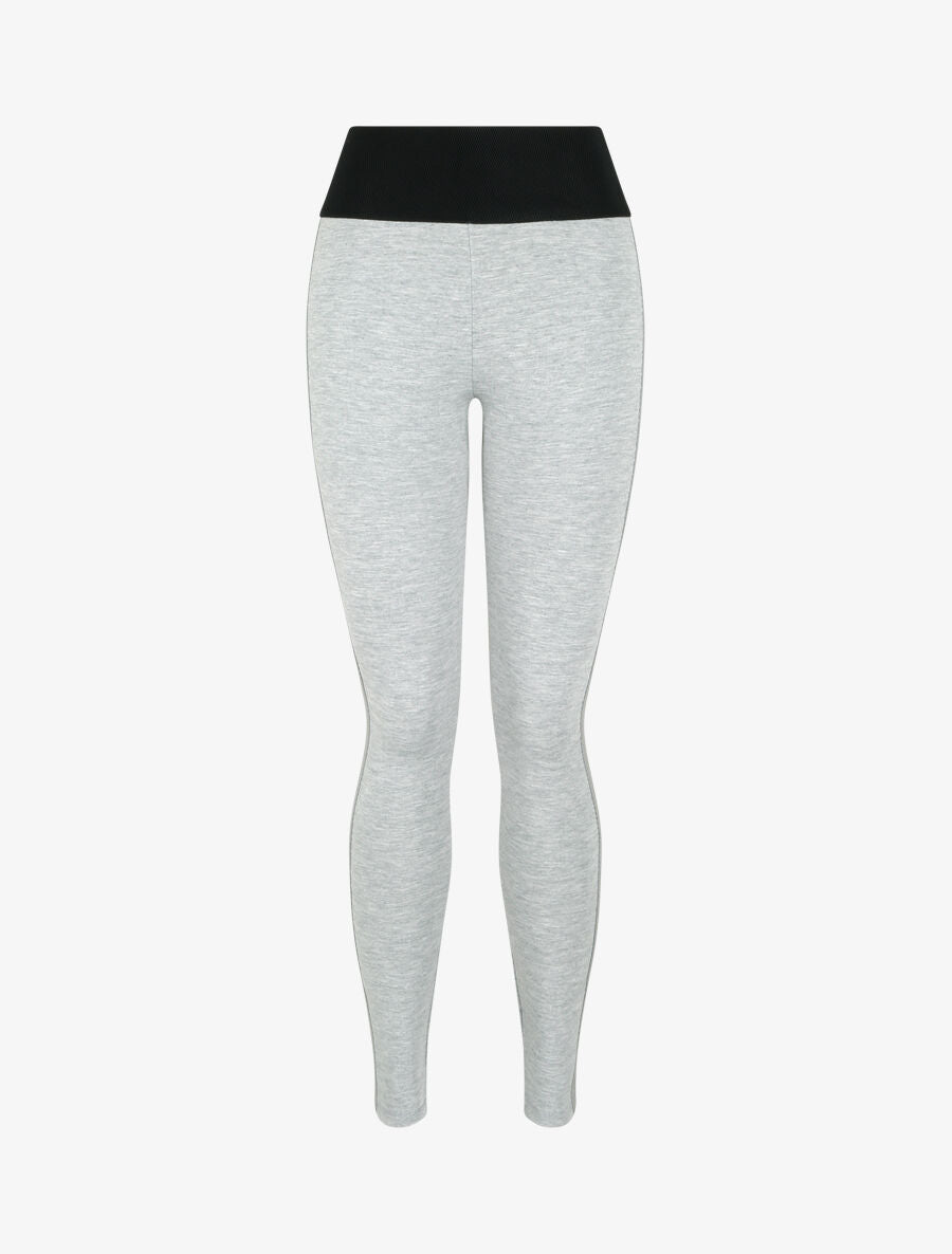Legging à taille texturée et liserés en simili - Gris chiné - 1