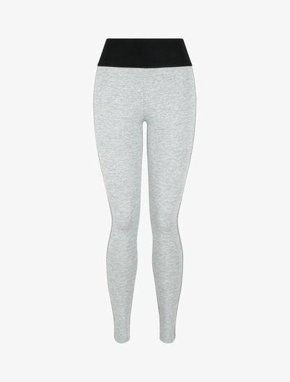 Legging à taille texturée et liserés en simili - Gris chiné - 1