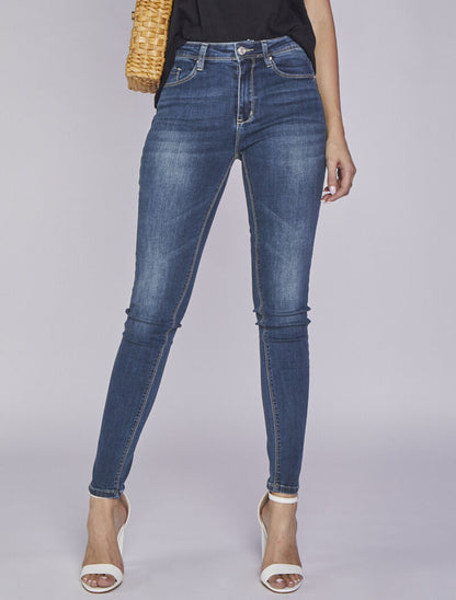 Jean skinny délavé à coutures stylisées - Bleu denim - 5