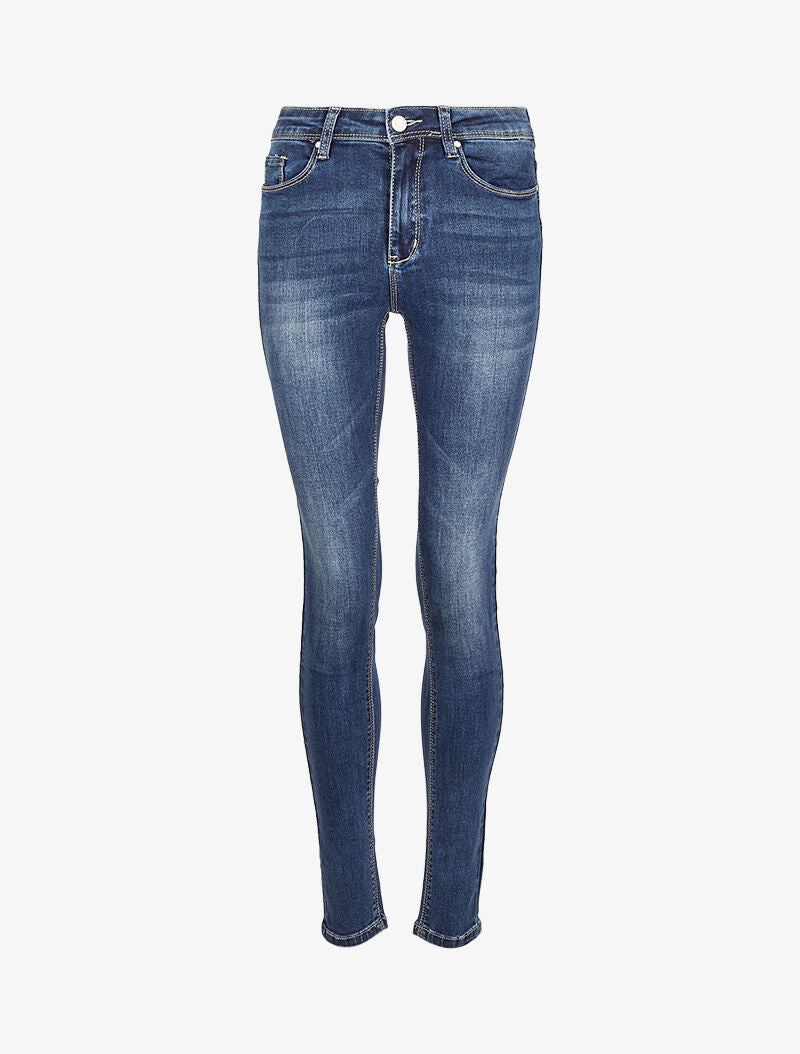 Jean skinny délavé à coutures stylisées - Bleu denim - 3