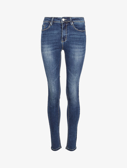 Jean skinny délavé à coutures stylisées - Bleu denim - 3