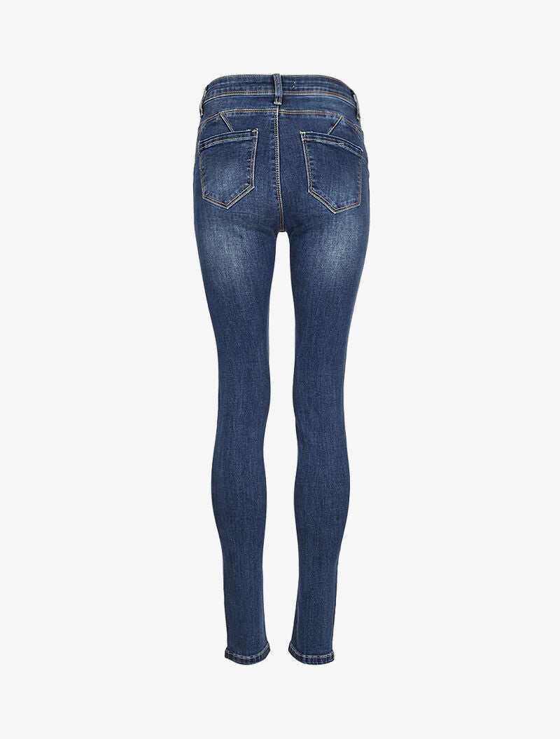 Jean skinny délavé à coutures stylisées - Bleu denim - 4