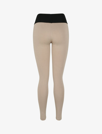 Legging à taille texturée et liserés en simili - Taupe - 2
