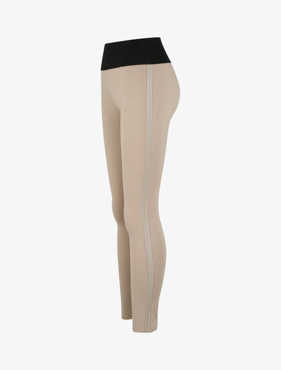 Legging à taille texturée et liserés en simili - Taupe - 4