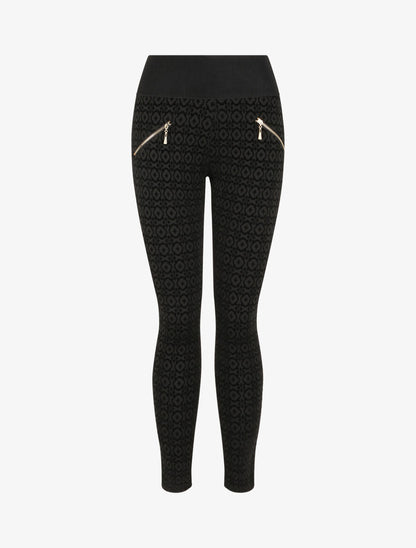 Legging ultra skinny à motifs baroque effet velours - Noir - 4