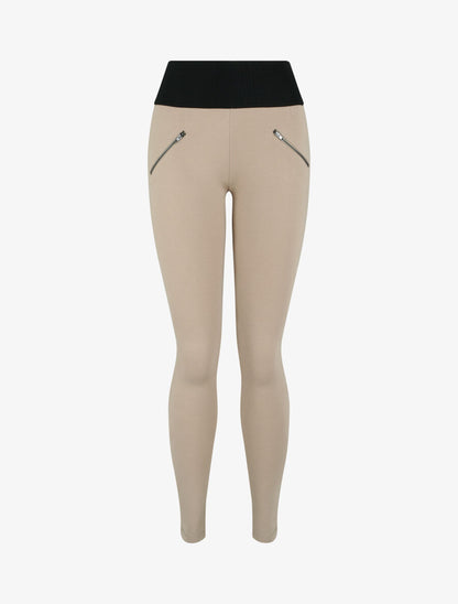 Legging à taille texturée et à petits zips - Beige - 4