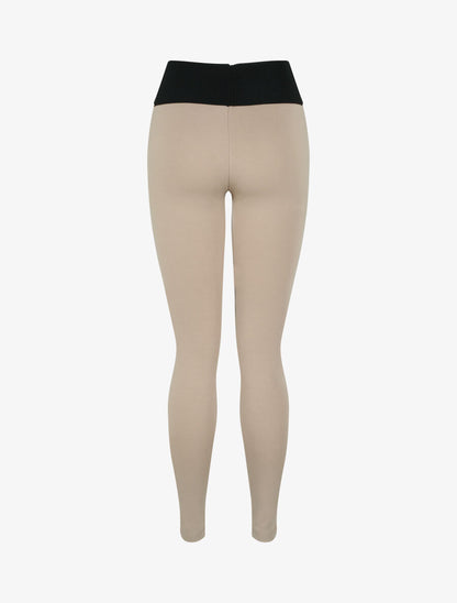 Legging à taille texturée et à petits zips - Beige - 2