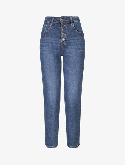 Jeans mom à fermeture boutonnée - Bleu denim - 1