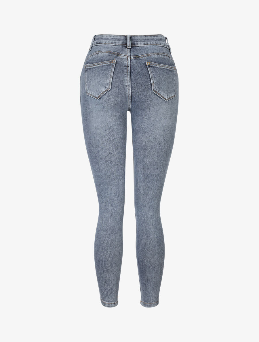 Jean slim à taille à coutures en V - Bleu - 2