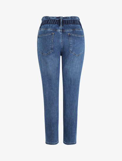Jean mom à taille élastiquée - Bleu - 2