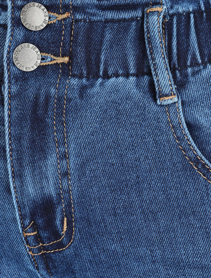 Jean mom à taille élastiquée - Bleu - 3