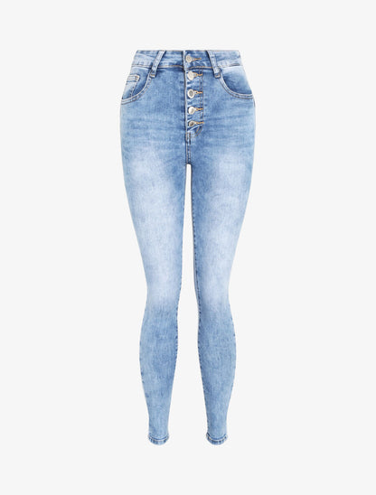 Jean push up délavé et boutonné - Bleu clair - 3
