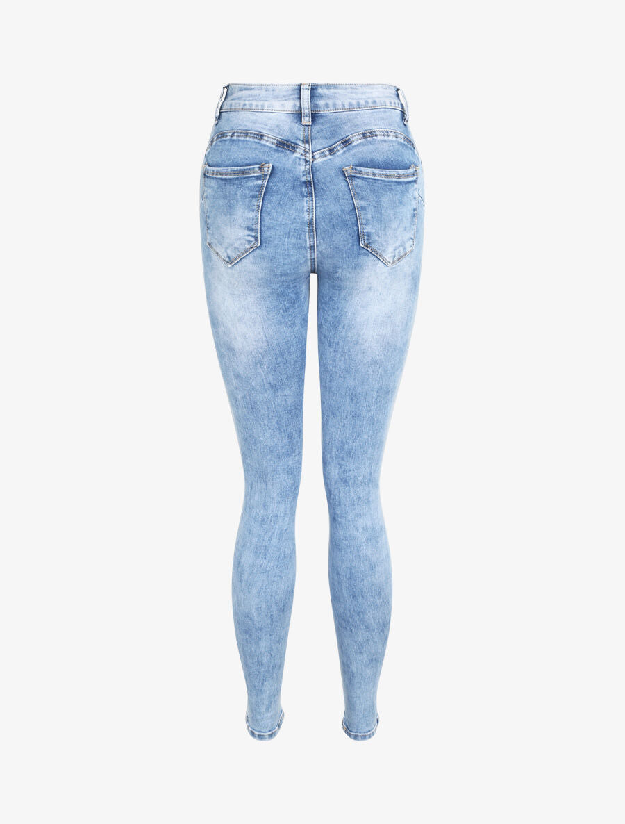 Jean push up délavé et boutonné - Bleu clair - 2