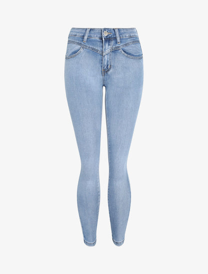 Jean push up à taille à coutures en V - Bleu - 3