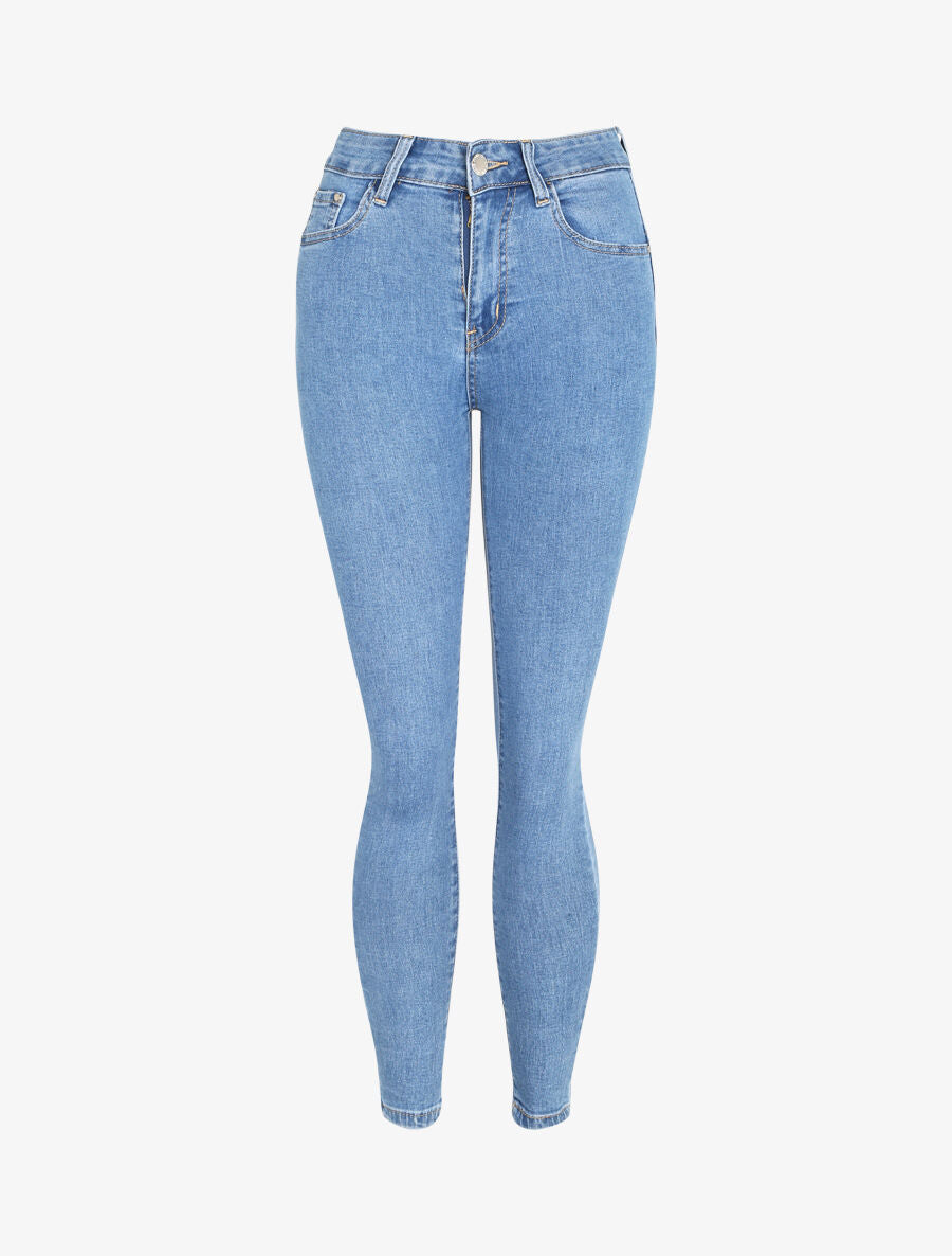 Jean push up à taille à coutures en V - Bleu clair - 3