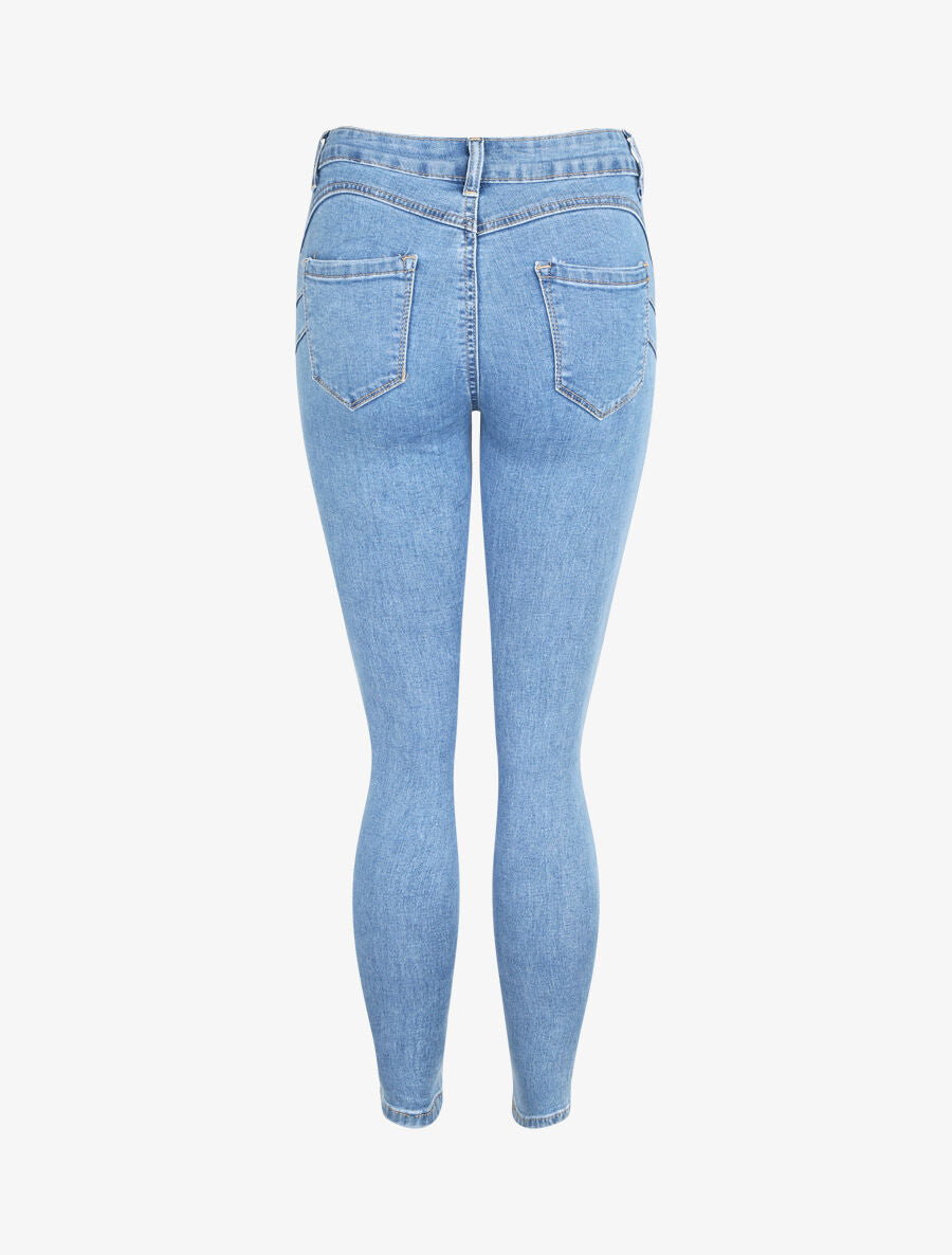 Jean push up à taille à coutures en V - Bleu clair - 2