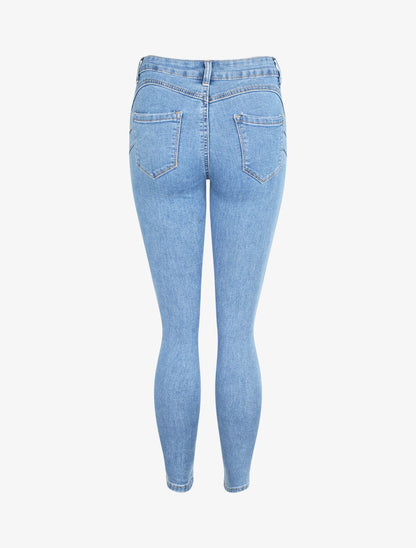 Jean push up à taille à coutures en V - Bleu clair - 2