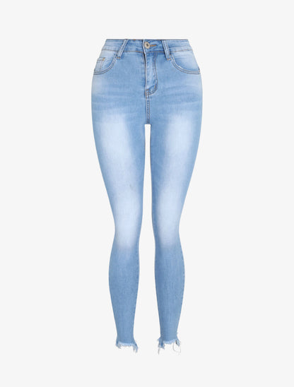 Jean push up délavé à bords coupe franche - Bleu clair - 1
