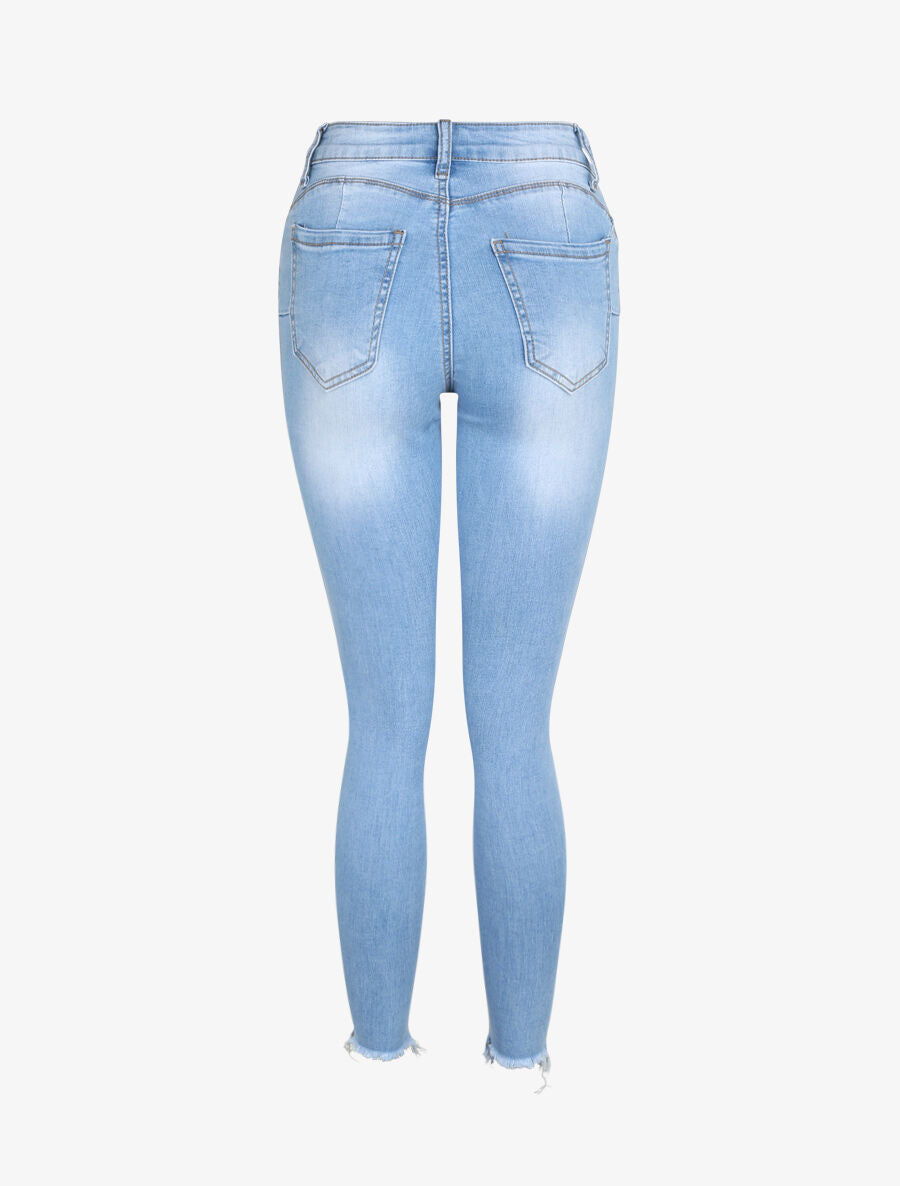 Jean push up délavé à bords coupe franche - Bleu clair - 2