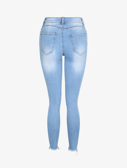 Jean push up délavé à bords coupe franche - Bleu clair - 2