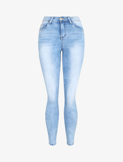 Jean push up délavé à taille haute - Bleu clair - 3