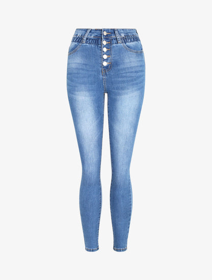Jean slim à taille empire élastiquée - Bleu denim - 3