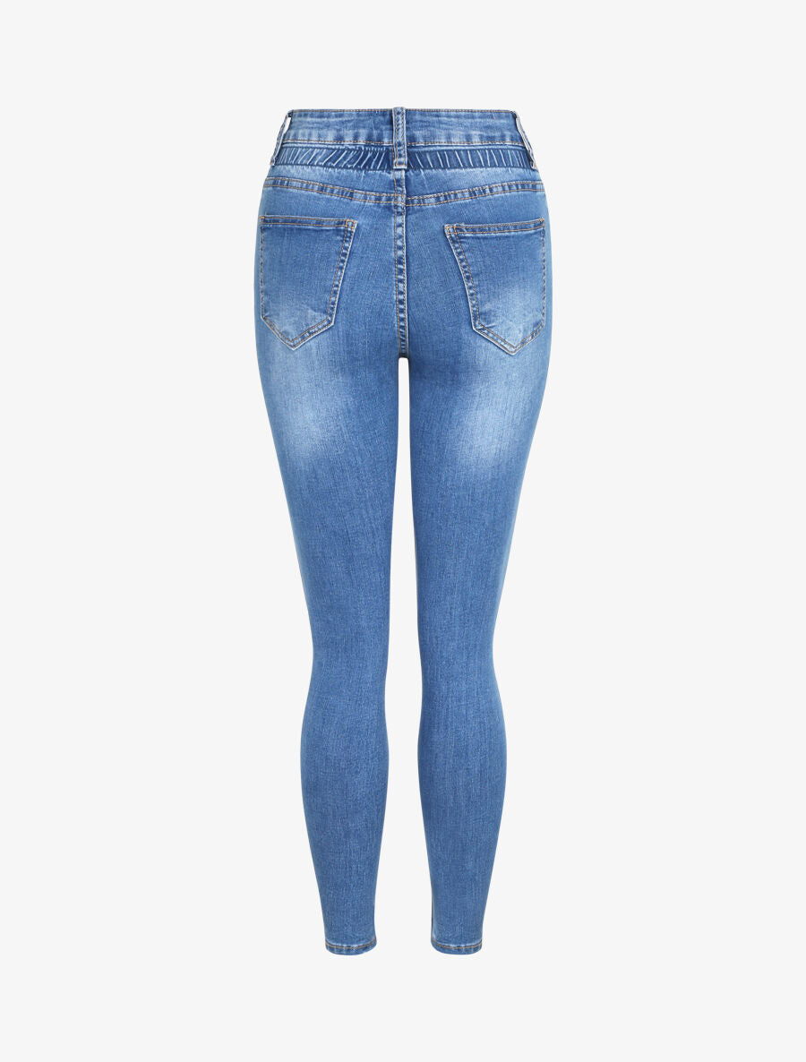 Jean slim à taille empire élastiquée - Bleu denim - 2