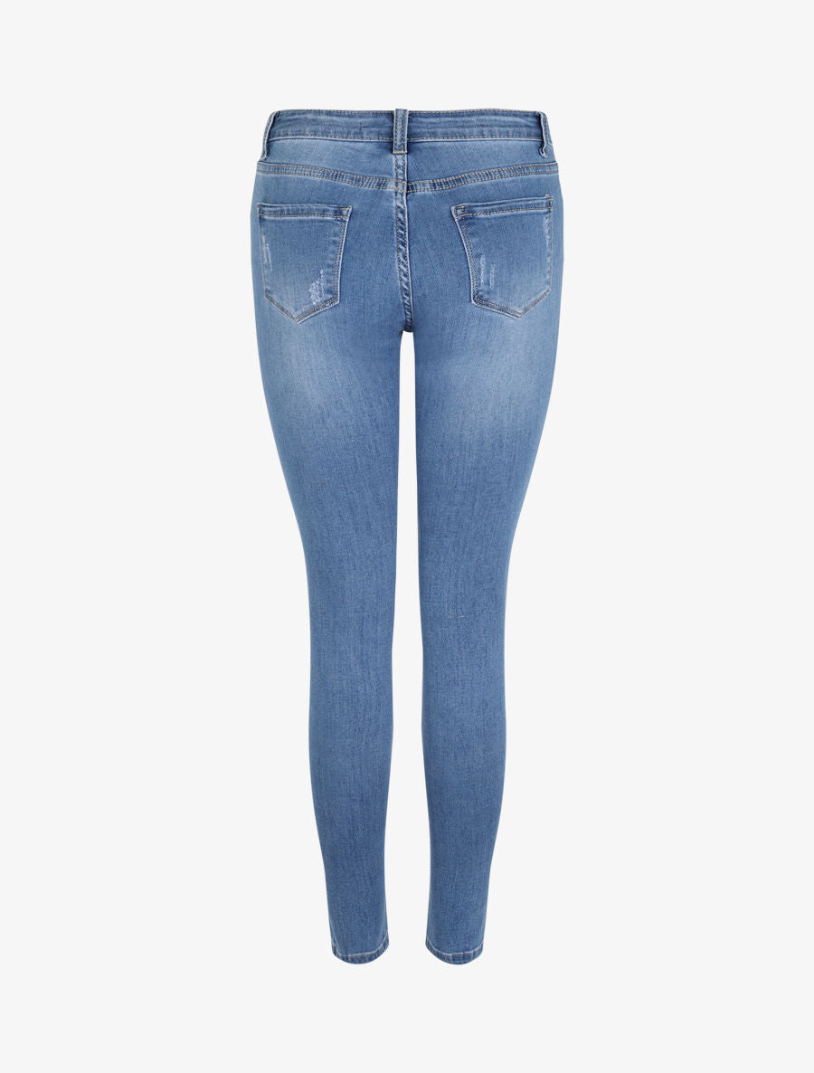 Jean skinny délavé et griffé - Bleu - 2