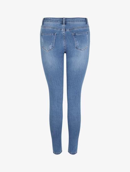 Jean skinny délavé et griffé - Bleu - 2