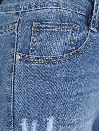 Jean skinny délavé et griffé - Bleu - 3