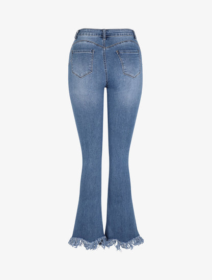 Jean flare à bords éffilochés - Bleu denim - 2