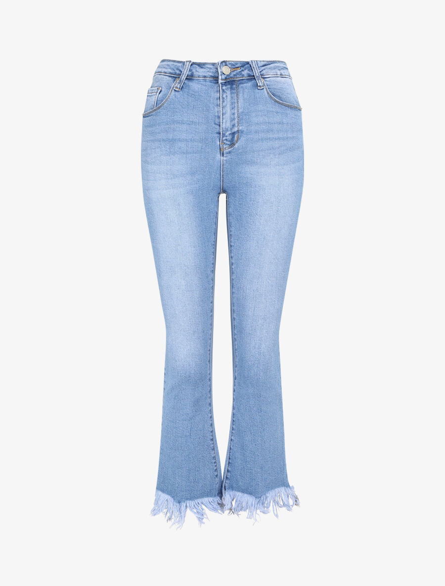 Jean push up coupe flare à bords destroy - Denim clair - 4