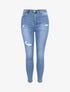 Jean push up skinny à déchirures et légérement délavé - Bleu denim - 1
