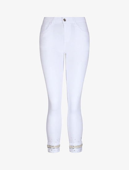 Jean 7/8 à revers orné de strass - Blanc - 1