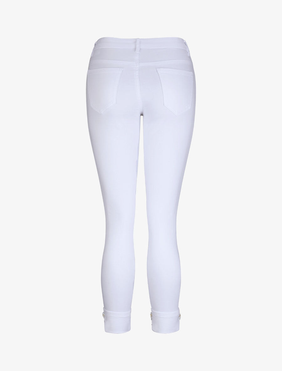 Jean 7/8 à revers orné de strass - Blanc - 2