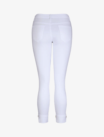 Jean 7/8 à revers orné de strass - Blanc - 2
