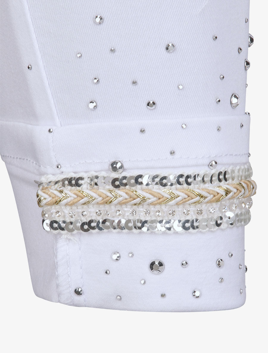 Jean 7/8 à revers orné de strass - Blanc - 3