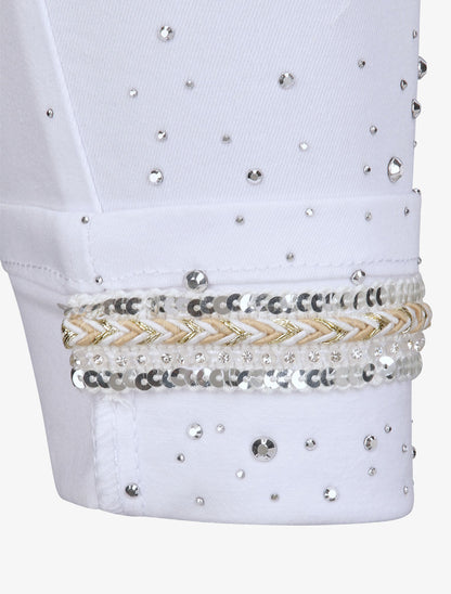 Jean 7/8 à revers orné de strass - Blanc - 3