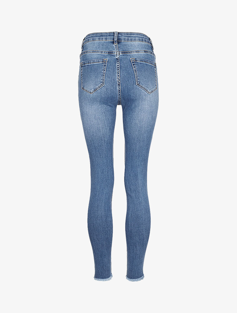 Jean skinny à bords effilochés - Denim clair - 4
