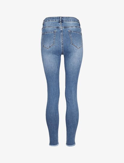 Jean skinny à bords effilochés - Denim clair - 4