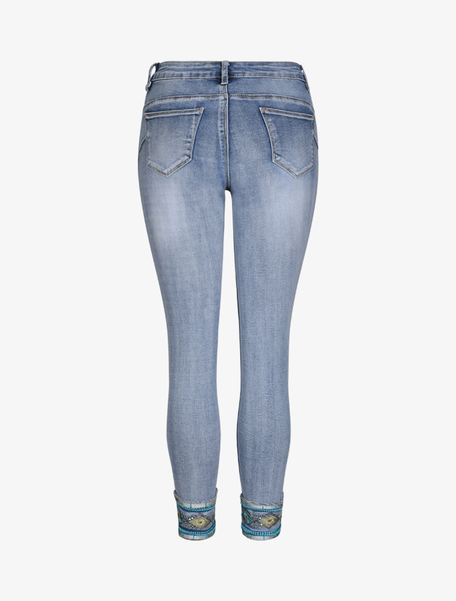 Jean slim à revers ornées de sequins style oriental - Bleu clair - 2