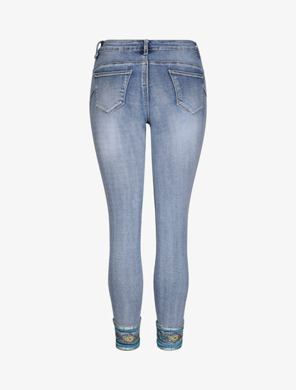 Jean slim à revers ornées de sequins style oriental - Bleu clair - 2