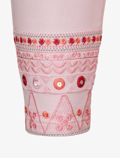 Jean 7/8 à bords ornés de broderies - Rose - 3