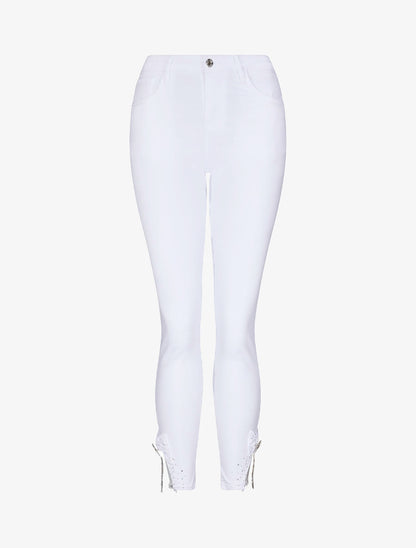 Jean 7/8 orné de strass et dentelle - Blanc - 3