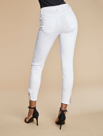Jean 7/8 orné de strass et dentelle - Blanc - 2