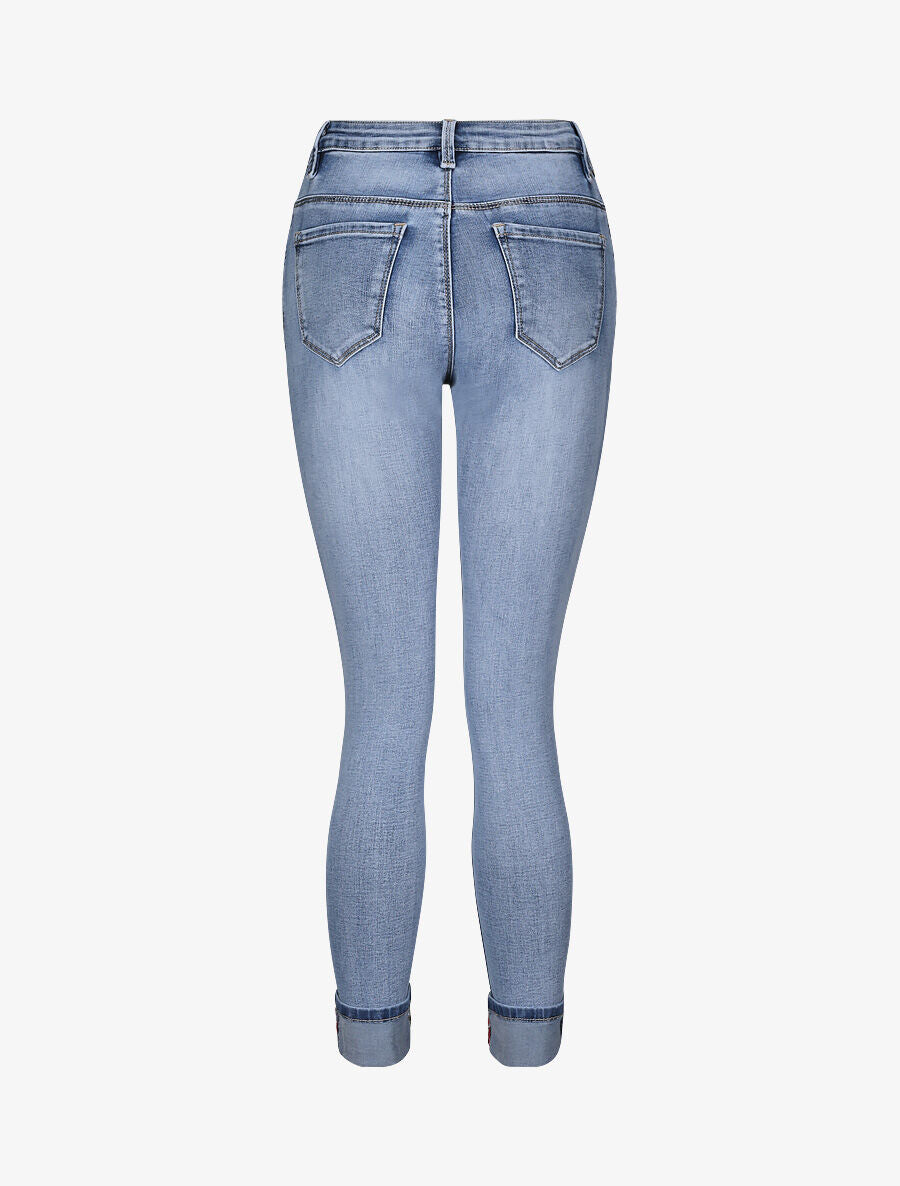 Jean slim à revers orné de broderies - Bleu clair - 2
