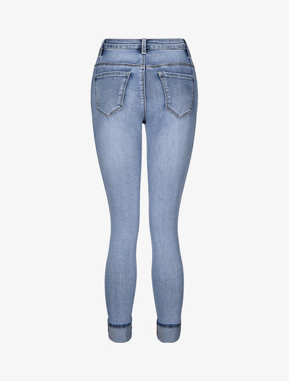 Jean slim à revers orné de broderies - Bleu clair - 2
